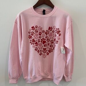 Heart Paw Print Pink Women's Crew Neck Sweater